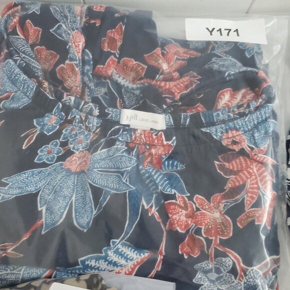 J Jill Womens Love Linen Blue Red Floral Off The Shoulder Blouse Size L Ruffled - Picture 10 of 10